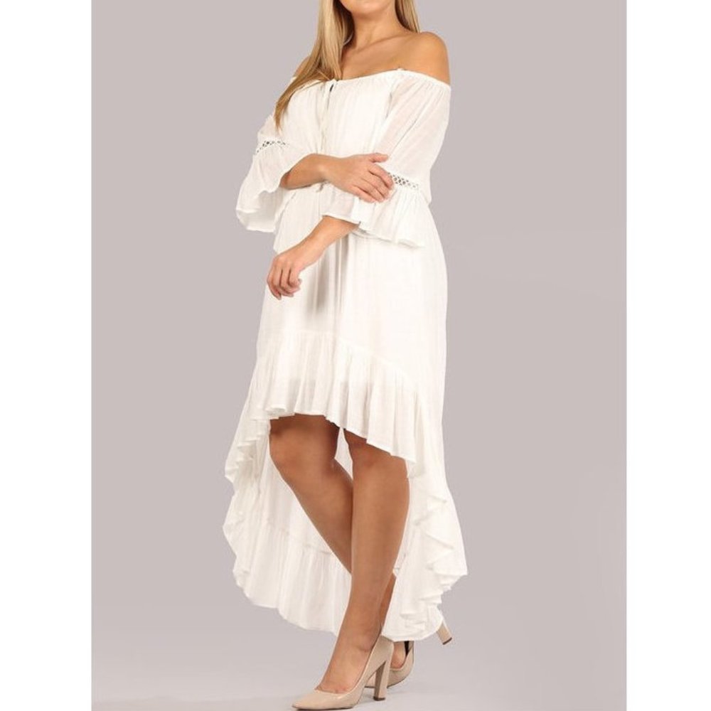 Plus Boho Off Shoulder Hi Low Ruffle Maxi Dress - Picture 4 of 7